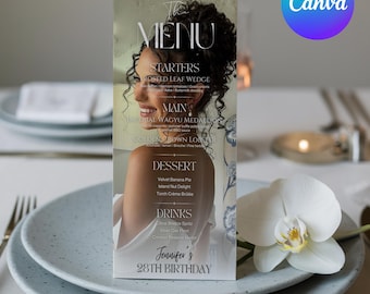 Editable Birthday Picture Menu, Full Picture Menu and Drink Card, Event Menu Template, Birthday Dinner Table Menu, Canva Template