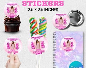 Homecoming Campaign Stickers, Homecoming Pins,Vote for me Newspaper Vote Homecoming Queen Stickers,Homecoming Campaign Labels,Canva Template