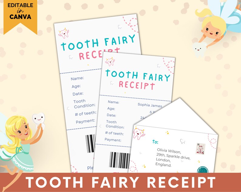 Editable Tooth Fairy Receipt,tooth Fairy Receipt Template,first Tooth