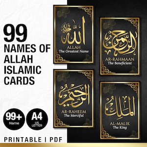 Asmaul Husna Karten, 99 Namen Allahs mit Bedeutung, druckbare Islamische Karteikarten, Muslimisches Geschenk, Digitaldrucke, Sofort Download