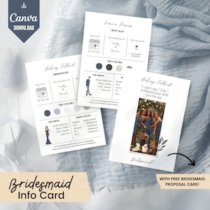 Bridesmaid info card template editable with Canva, Customizable bridal party info, Bridesmaid Groomsman Template, Bridesmaid Proposal Card