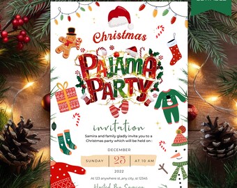 Christmas Pajama Party Invitation, Holiday Pajama Party For Girls, Xmas Slumber Party, Christmas Sleepover Invitations, Adult Pajama Party