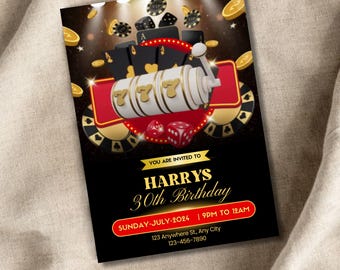 Modèle canevas d'invitation d'anniversaire casino modifiable Invitation d'anniversaire sur le thème du casino