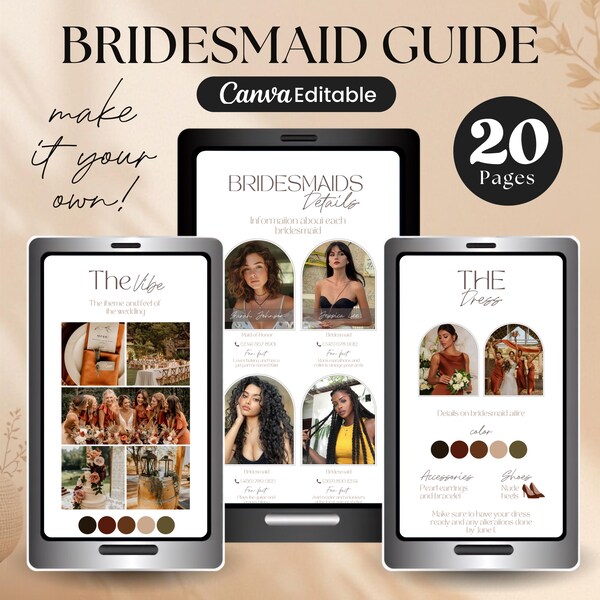 Bridesmaid Guide: Wedding Details & ItineraryBridal Party Info Template Editable Bridal Party Guide canvaWedding Party Guide,Canva Template