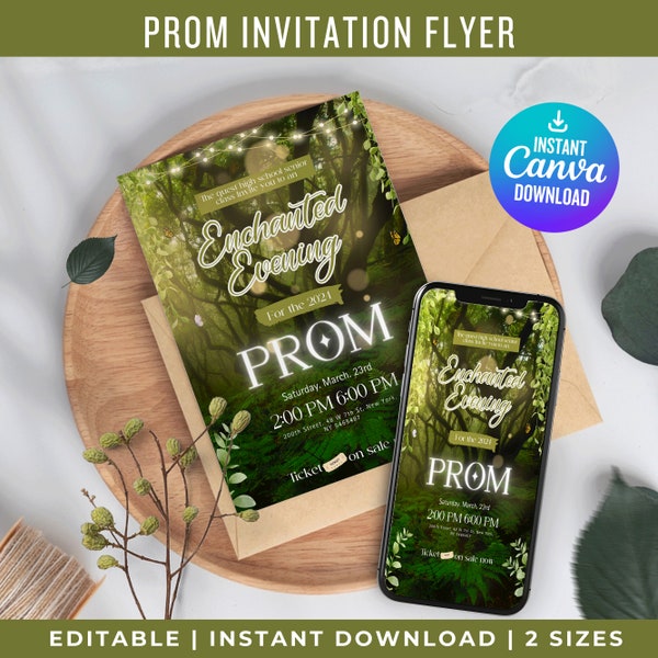 Prom Enchanted Forest Invitation, Enchanted Garden Theme Invitation, Prom Forest Invitation, Prom Event invitation, Prom Digital Invite