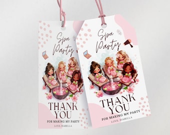 Printable Spa Party Thank You Tags, Pamper Party Favor Tags, TSpa Birthday Girl Make up Party Thank You, Canva Template, Instant Download