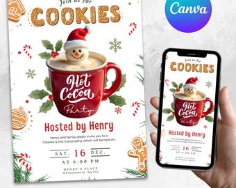 Editable Cookies and Hot Cocoa Party Invitation, Digital Hot Chocolate Christmas Invitation, Hot Cocoa Invite, Holiday Party Invite Template