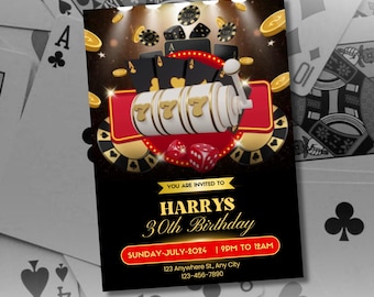 Modèle Canva d'invitation d'anniversaire de casino modifiable Invitation d'anniversaire sur le thème du casino 21, 30, 40, 50, invitation de fête d'anniversaire de poker