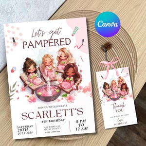 Sjabloon uitnodiging verjaardagsfeestje verwennerij, Spa-verjaardagsuitnodiging, bewerkbare Glam Spa Invite Canva-sjabloon direct downloaden