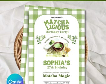 Matcha Love Birthday Invitation, Matcha Birthday Party Invitation, Matcha Tea Party Birthday Invitation, Matcha Themed Birthday Party, Canva