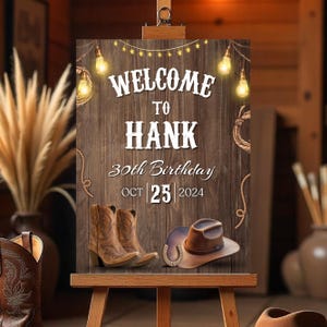 Western Hoedown Birthday Party Sign, Saddle Up And Put Your Boots On Welcome Sign, Printable Cowboy Birthday Sign, Editable Canva Template