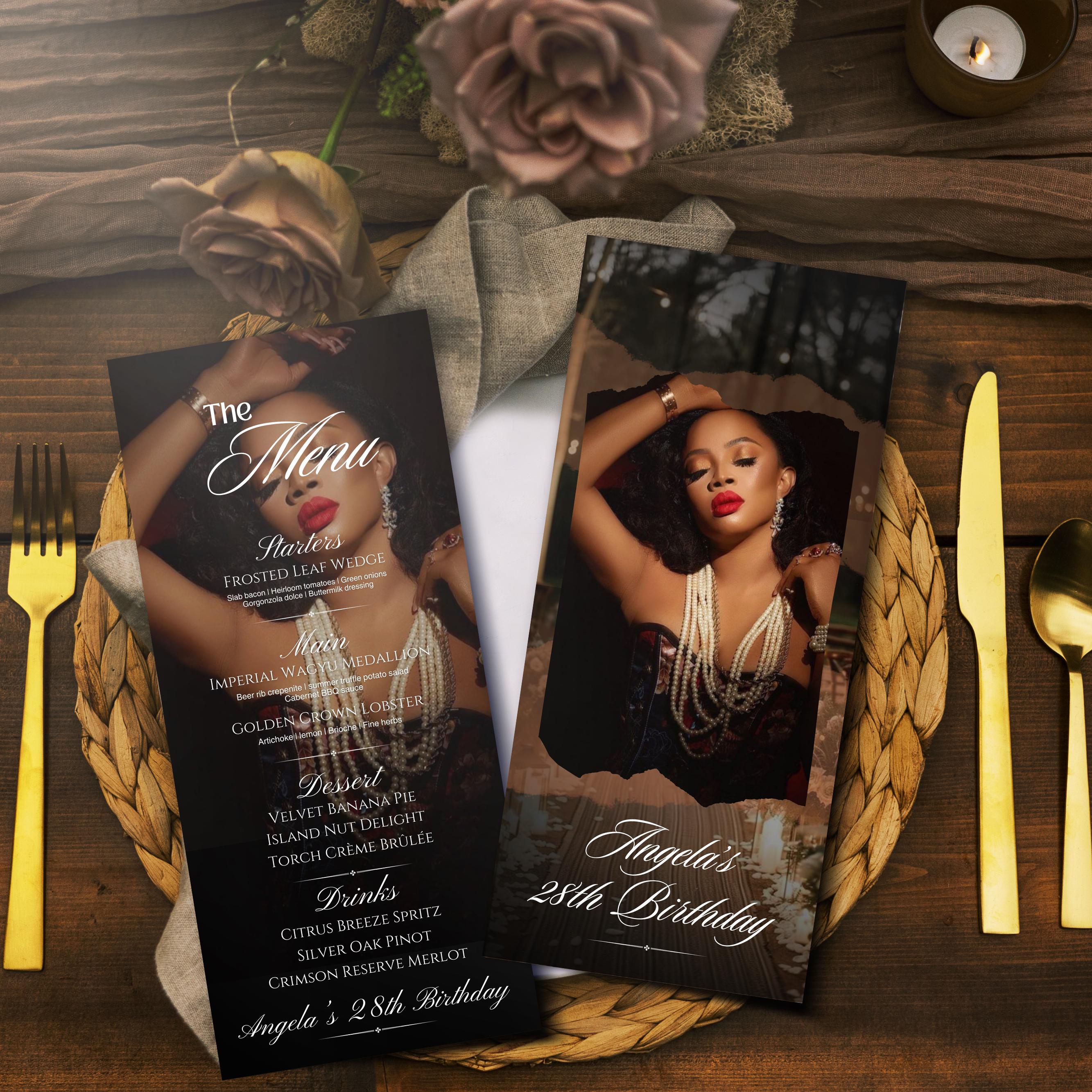 Editable Birthday Picture Menu, Full Picture Menu and Drink Card, Event Menu Template, Birthday Dinner Table Menu, Canva Template