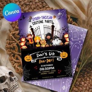 Halloween-Kostüm-Party Einladung, bearbeitbare Horror-Party einladen, druckbare Kinder-Spooky Night einladen, Geisterparty, Canva-Vorlage