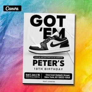 Invitación de cumpleaños de Sneaker Ball, invitación de Sneaker Ball imprimible, Sneaker bash, plantilla Canva de fiesta de cumpleaños editable Descarga instantánea