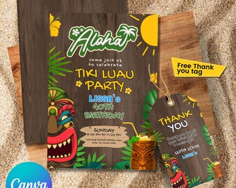 Luau Birthday Invitation, Luau Birthday Invitation For Girl, Hawaiian Birthday Invitation, Luau Pool Party, Canva Template, Instant Download