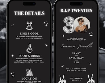 Editable Funeral For My Youth Invitation, Gothic Death to My 20s Birthday Invitation, 30th Birthday Invite, RIP Twenties Party Invite