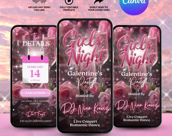 Digital Galentines Day Invitation, Galentine's Girls Night Invitation, Galentine’s Girls Night Evite,Valentine's Party Invite,Canva Template