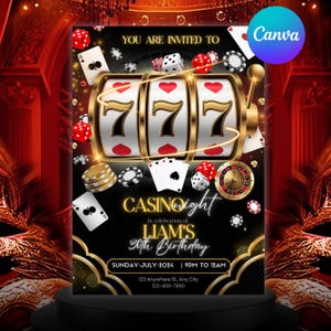 Casino Birthday Invitation Editable Casino Theme Birthday Invitation Casino Poker Engagement Birthday Party Invitation Canva Template