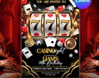 Casino Birthday Invitation Editable Casino Theme Birthday Invitation Casino Poker Engagement Birthday Party Invitation Canva Template