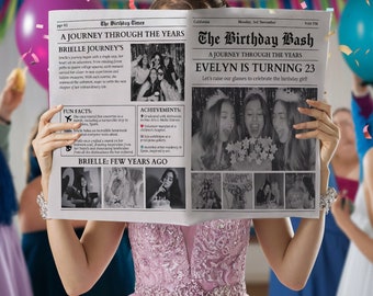 Editable Birthday Newspaper Template, Canva Birthday Newspaper, Birthday Infographic Invitation with Fun Facts and Crossword for Any Year