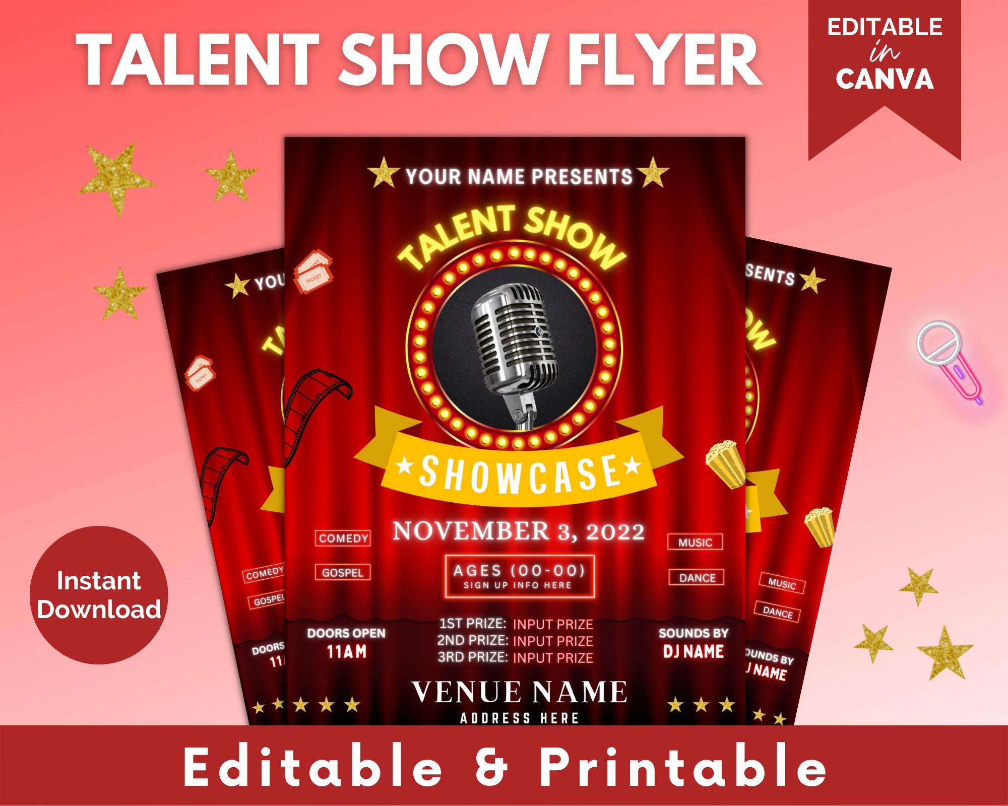 Copy of Talent Show Flyer Template  Talent show, Flyer design templates,  Flyer