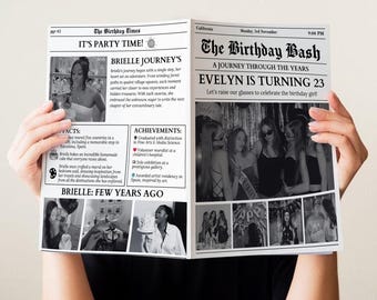 Editable Birthday Newspaper Template, Canva Birthday Newspaper, Birthday Infographic Invitation with Fun Facts and Crossword for Any Year