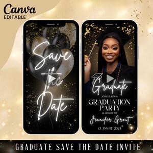 Digital Save The Date Graduation Invitation, Animated Gold College Party Announcement Invite Text Message Invite, Class of 2025 College Grad