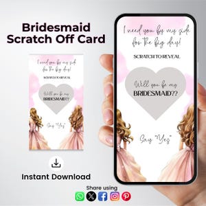 Carte à gratter pour proposition de demoiselle d'honneur, carte à gratter numérique, seras-tu ma demoiselle d'honneur, faire-part de demoiselle d'honneur surprise, demoiselle d'honneur à gratter