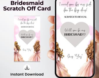 Bridesmaid Proposal Scratch Card, Digital Scratch Card, Wil you Be My Bridesmaid, Surprise Bridesmaid Announcement, Bridemaid Scratch Off