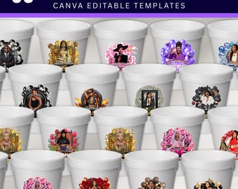 Geburtstags-Design-Vorlagen-Bundle, 30 + Geburtstagsaufkleber, Styroporbecher-Aufkleber, T-Shirt-Designs, bearbeitbarer rosa Gepard, Cowgirl, Kasino, Y2k Design