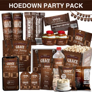 Hoedown Birthday Party Pack, Hoedown Birthday Party Decoration Bundle, Cowgirl Rodeo Invitation Bundle, Hoedown Birthday Party Favor Bundle