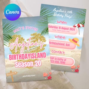 Editable Island Inspired Birthday Invitation, Tropical Birthday Party Invite, Island Birthday Invitation, Canva Template, Instant Download