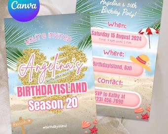 Editable Island Inspired Birthday Invitation, Tropical Birthday Party Invite, Island Birthday Invitation, Canva Template, Instant Download