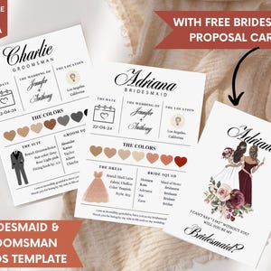 Bridesmaid Proposal Card Template, Editable Bridesmaid Info Card, Bridesmaid Groomsman Template, Bridal Party Theme Colors Canva Template