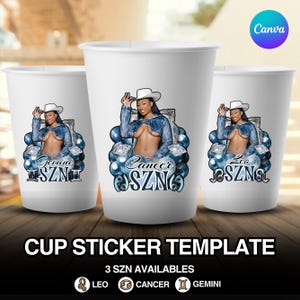Denim And Diamonds Styrofoam Cup Sticker Template, Editable Party Cup Template Customizable Styrofoam Cup Design, Custom Party Cups Canva