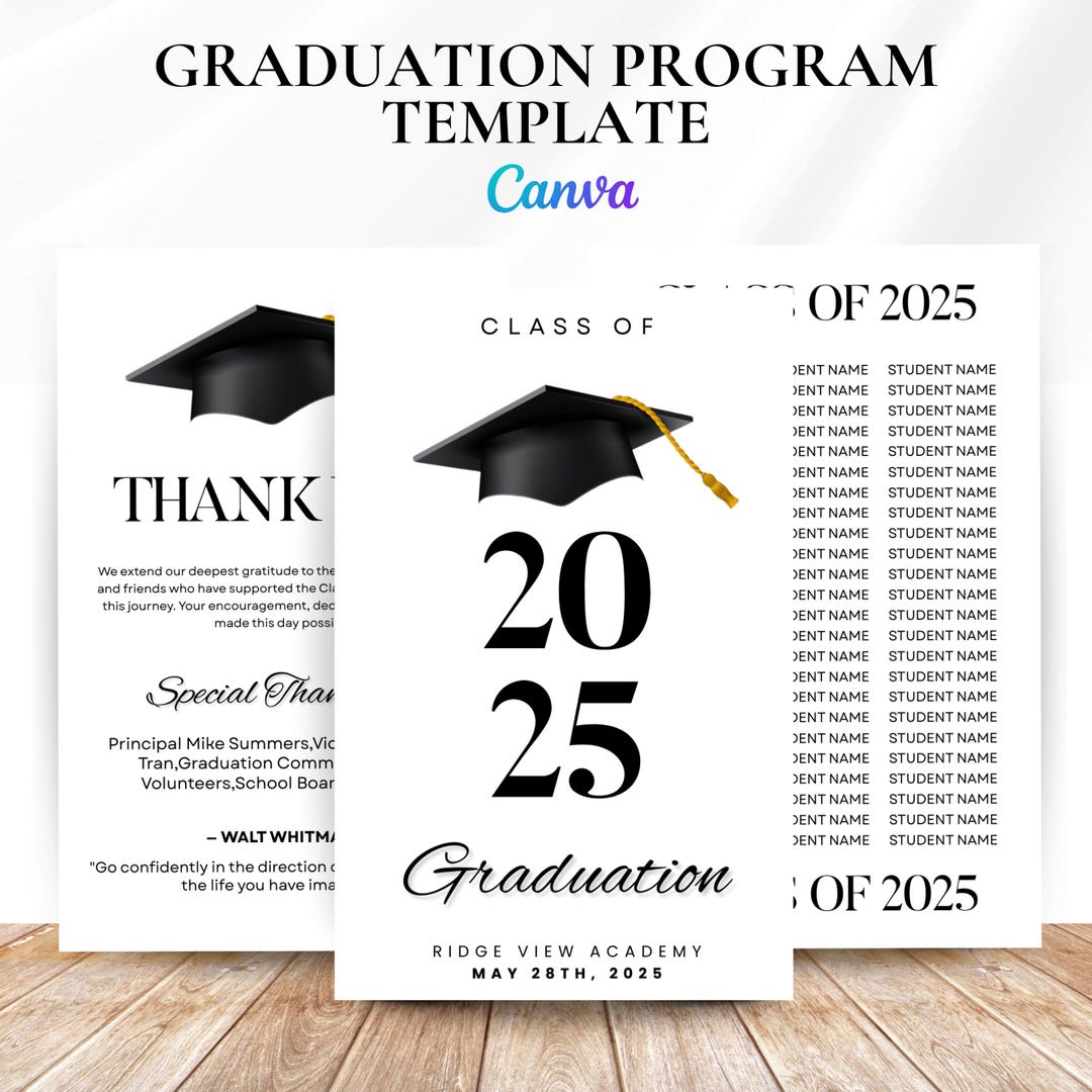 2025 Graduation Program Template, Editable 2025 Ceremony Card, Class of ...