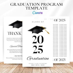 Modèle de programme de remise des diplômes 2025, carte modifiable de cérémonie 2025, promotion 2025, programme de remise des diplômes secondaires et universitaires, téléchargement immédiat