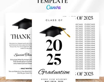 Modelo de Programa de Formatura 2025, Cartão de Cerimônia Editável 2025, Turma de 2025, Programa de Formatura do Ensino Médio e Superior, Download Imediato