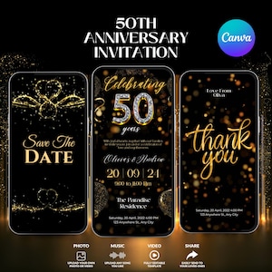 50th Anniversary Invitation, Digital 50th Anniversary Invitation, Editable 50th Anniversary Animated Invite, Wedding 50th Anniversary Canva