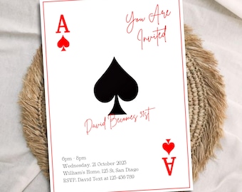 Ace of Spades Print Invitation, Playing Card Invitation,  Ace of Spades Birthday Invitation, Ace Playing Card Invitation, Canva Template