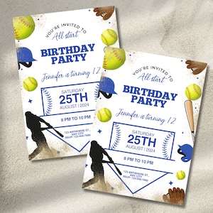 Editable Softball Birthday Invitation Template, Printable Sport ...