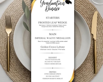 Graduation Party Menu Template, Editable Graduation Menu, and Drink Card, Event Menu Template, Graduation Dinner Table Menu, Canva Template