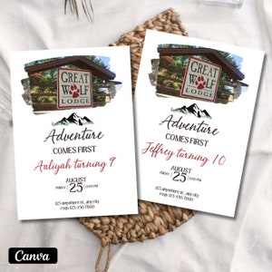 Great Wolf Lodge Invitation, Editable Birthday Party Invitation, Water Park Birthday Invite, Great Wolf Lodge Swim Party, Canva Template