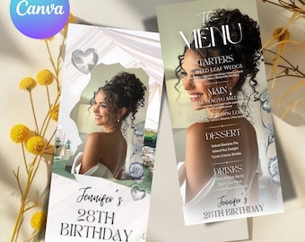 Editable Birthday Picture Menu, Full Picture Menu and Drink Card, Event Menu Template, Birthday Dinner Table Menu, Canva Template