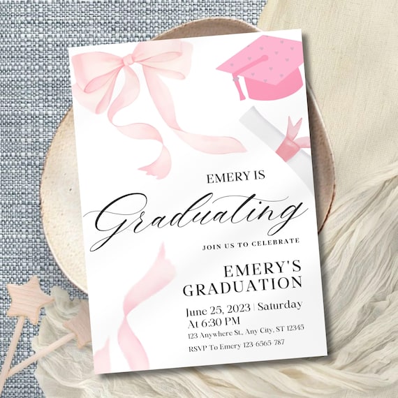 Pink Bow Graduation Photo Invitation, Bow Grad Invitation,Photo Grad Invite,Coquette Graduation,Grad Photo Card,Pink Bow Graduation Announce