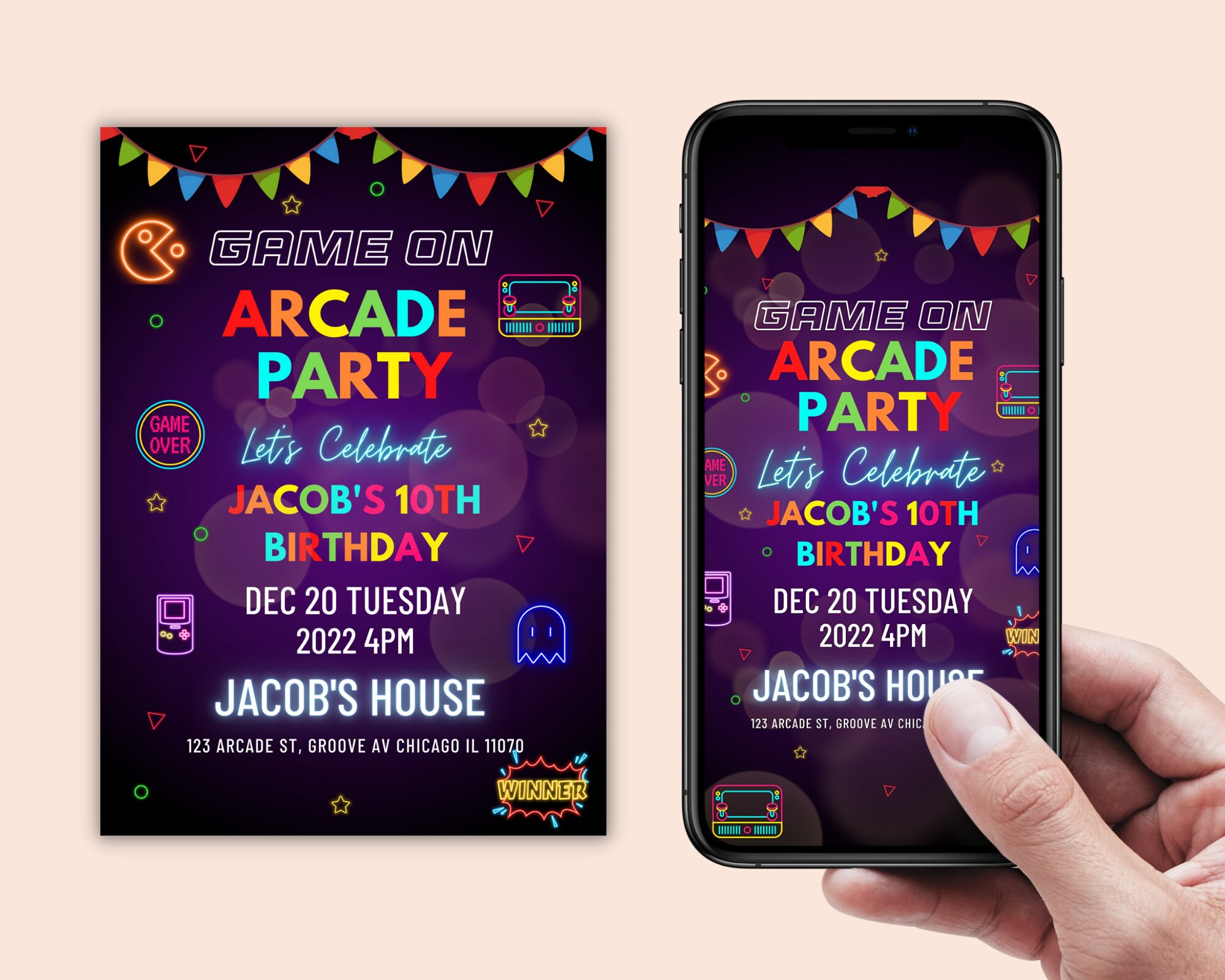 Arcade Birthday Party Invitation Arcade Games Party Arcade Etsy