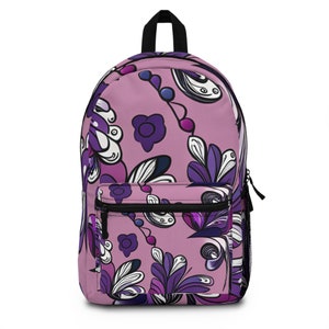 Sac à dos élégant et durable à motif floral violet abstrait