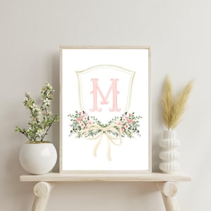 Baby Nursery Crest - Cream | Nursery Wall Art Initial Monogram | Watercolor Baby Decor | Preppy Baby Nursery | Baby Shower Gift