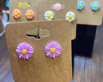 Handmade Pastel Daisy Stud Earrings: Floral Resin Jewelry