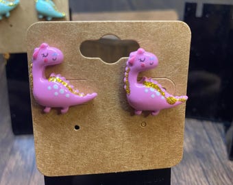 Handmade Colorful Dinosaur Stud Earrings: Whimsical Dino Jewelry